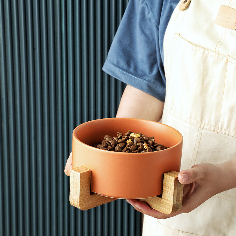 950 ml kassi keraamiline toidukauss kõrgendatud koera veega toitmise tarvikud Lemmikloomajoogi sööginõu puidust alusega