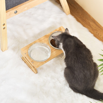 Γάτα διπλά γυάλινα μπολ Ανυψωμένες τροφές για κατοικίδια Αξεσουάρ φαγητού για μικρά σκυλιά 300ml 600ml 800ml