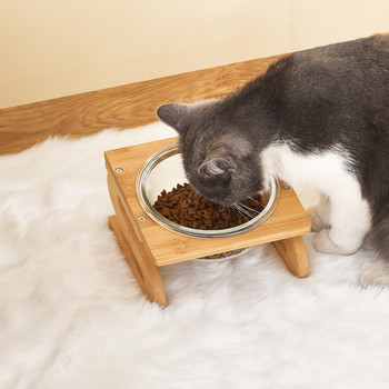 Γάτα διπλά γυάλινα μπολ Ανυψωμένες τροφές για κατοικίδια Αξεσουάρ φαγητού για μικρά σκυλιά 300ml 600ml 800ml