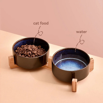 1800ml Cat Ceramic Bowl Διπλοί τροφοδότες φαγητού για κατοικίδια με ξύλινη βάση Nordic Dogs Food Water Feeding Accessories