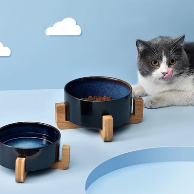 1800ml Cat Ceramic Bowl Διπλοί τροφοδότες φαγητού για κατοικίδια με ξύλινη βάση Nordic Dogs Food Water Feeding Accessories