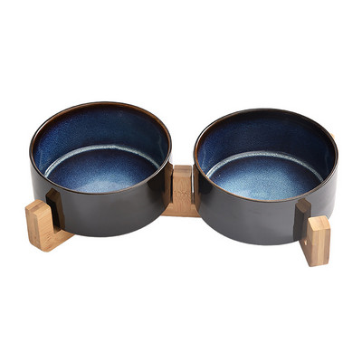 1800 ml kaķu keramikas bļoda mājdzīvnieku dubultā dzeramā barotava ar koka statīvu Nordic Dogs Barība Ūdens barošanas piederumi