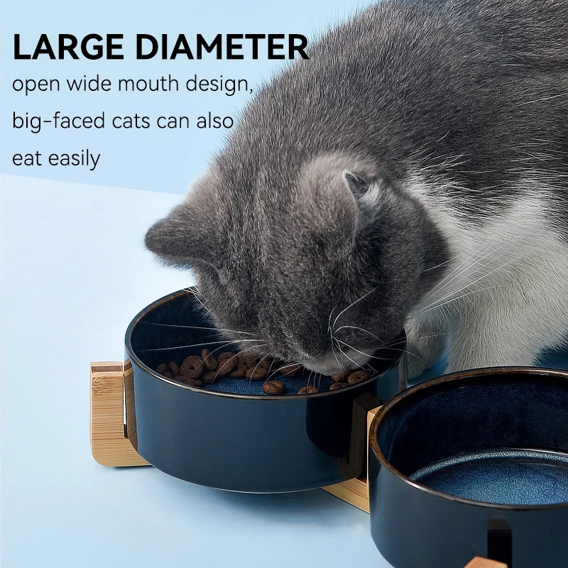 1800 ml kaķu keramikas bļoda mājdzīvnieku dubultā dzeramā barotava ar koka statīvu Nordic Dogs Barība Ūdens barošanas piederumi