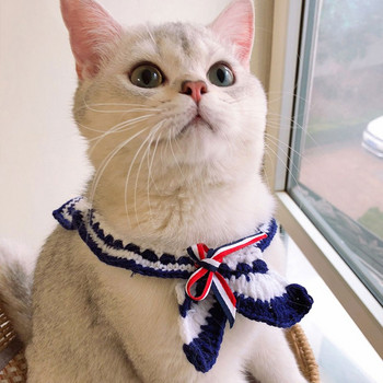 Χειροποίητο κολιέ για κατοικίδια Ακρωτήρι Sailor Navy γιακά Κασκόλ γάτας Μαλακό κολάρο σκυλιών Παπιγιόν Αξεσουάρ για γάτες Προμήθειες για κατοικίδια