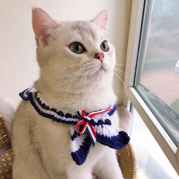 Χειροποίητο κολιέ για κατοικίδια Ακρωτήρι Sailor Navy γιακά Κασκόλ γάτας Μαλακό κολάρο σκυλιών Παπιγιόν Αξεσουάρ για γάτες Προμήθειες για κατοικίδια