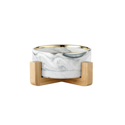 Mramorirana keramička zdjela za mačke s drvenim stalkom Dvostruke zdjelice za kućne ljubimce za hranu Voda Mali štenci Psi Povišeni pribor za hranjenje