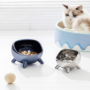 Cat Electroplate Ceramic Bowl Μικρά σκυλιά Τροφοδοσία νερού Φωτεινό ασημί χρώμα Αξεσουάρ για τροφή για κατοικίδιο ζώο κατανάλωσης