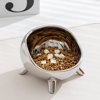 Cat Electroplate Ceramic Bowl Μικρά σκυλιά Τροφοδοσία νερού Φωτεινό ασημί χρώμα Αξεσουάρ για τροφή για κατοικίδιο ζώο κατανάλωσης