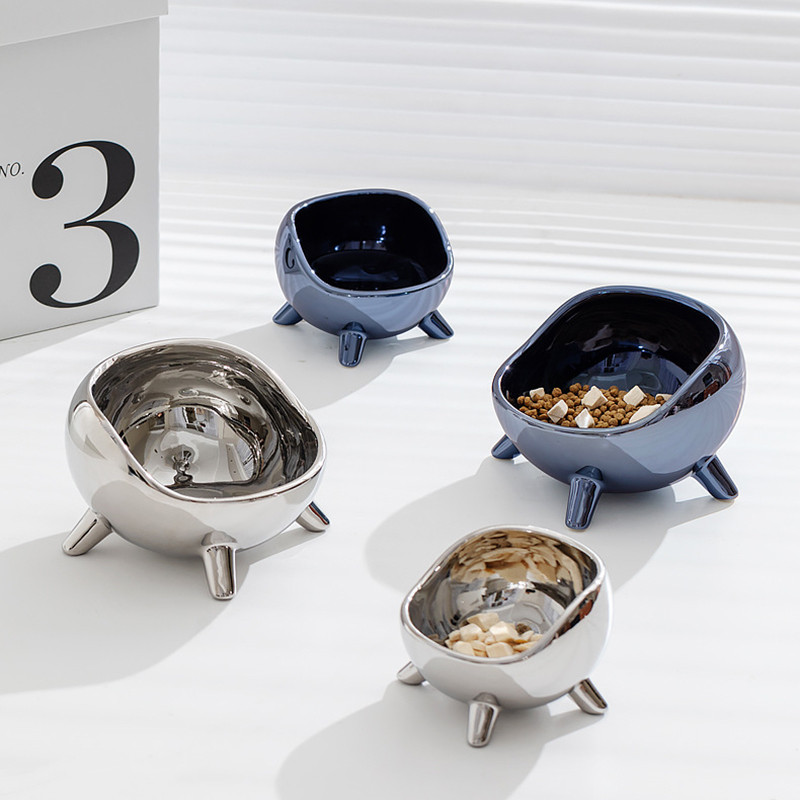 Keramička zdjelica za galvanizaciju mačaka Hrana za male pse Hranilice za vodu Svijetlo srebrne boje Kućni ljubimci Piju Jedu Dodaci za hranjenje