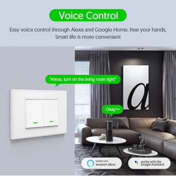 Tuya WiFi Smart Button Switch No / With Neutral Wire Προαιρετικοί 1/2/3 Gang Wall Light Switches Work with Google Home Alexa