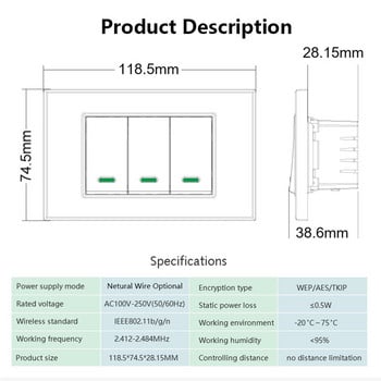 Tuya WiFi Smart Button Switch No / With Neutral Wire Προαιρετικοί 1/2/3 Gang Wall Light Switches Work with Google Home Alexa