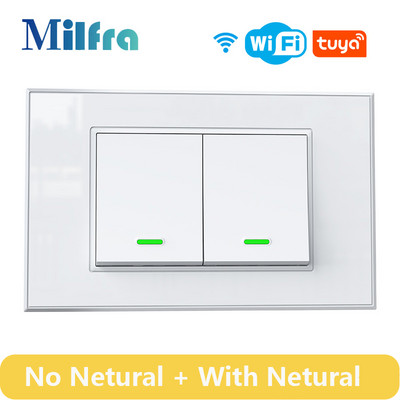 Tuya WiFi Smart Button Switch No / With Neutral Wire Προαιρετικοί 1/2/3 Gang Wall Light Switches Work with Google Home Alexa