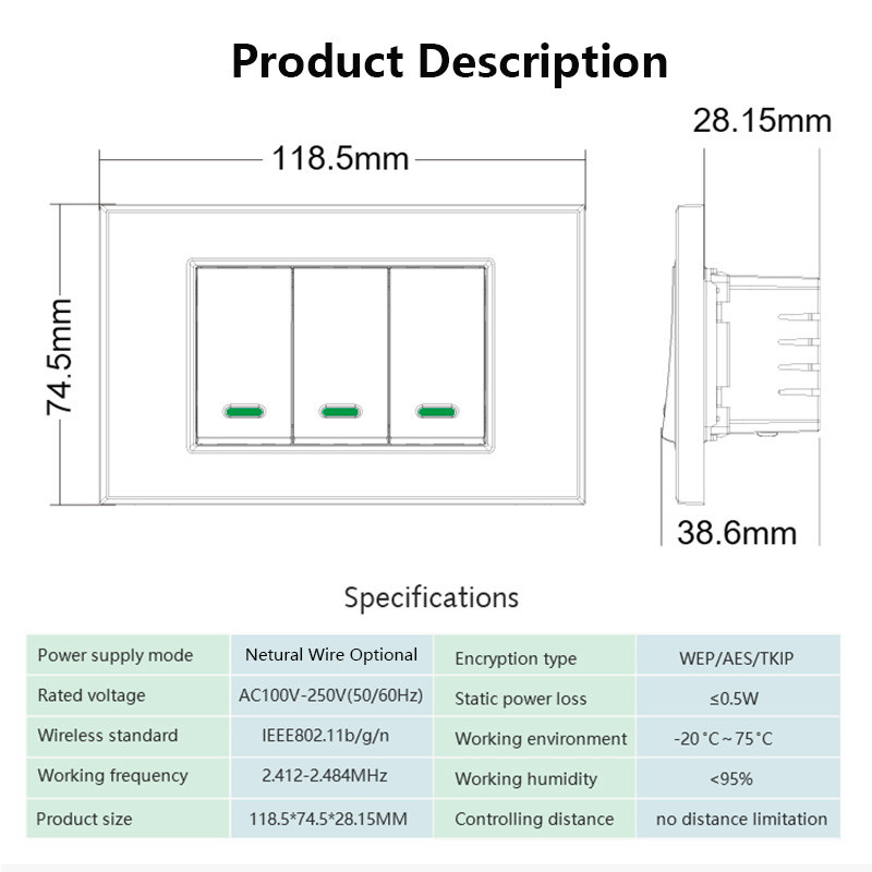 Tuya WiFi pametni prekidač s gumbom za svjetlo Ne / s neutralnom žicom Dodatni 1/2/3 zidni prekidači za svjetlo rade s Google Home Alexa