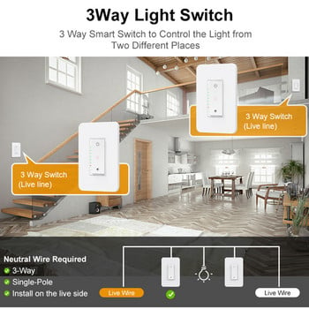 Milfra Tuya WiFi Dimmer Light Switch 3 Way One-key Smart Dimmable Switches Τηλεχειριστήριο φωνής Λειτουργεί με Alexa Google Home