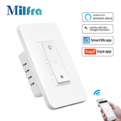 Milfra Tuya WiFi Dimmer Light Switch 3 Way One-key Smart Dimmable Switches Τηλεχειριστήριο φωνής Λειτουργεί με Alexa Google Home