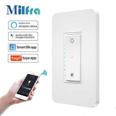 Milfra Tuya WiFi prekidač za prigušivanje svjetla 3 smjera Pametni prekidači za prigušivanje s jednom tipkom Glasovni daljinski upravljač Radi s Alexa Google Home