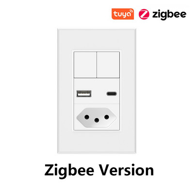 Brasiilia nutikas lüliti ja pistikupesa Tuya Wifi / Zigbee 2 Gang nupp nutikas valguslüliti väljalaskeava hääljuhtimine töötab Alexa Google Home jaoks