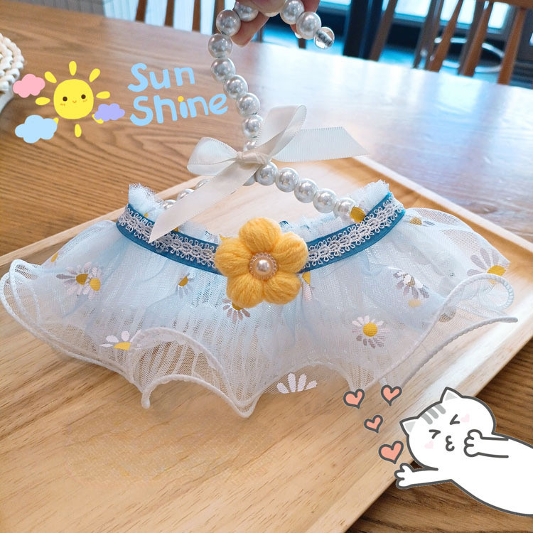 Mačka, slatka ogrlica za kućne ljubimce Čipkasta oprsnica, lutka, mačka, pas, svježi šal s tratinčicama, mali pas, rekviziti za fotografije, ogrlica za pse, kostim za slatke ljubimce, dodaci za mačke