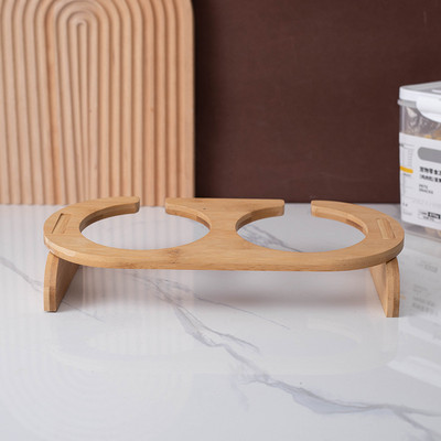 Dvostruke zdjelice za mačke, keramičke hranilice za vodu za hranu za kućne ljubimce s drvenim stalkom, mačke, štene, piće, pribor za jelo, umivaonik za hranjenje mačaka