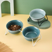 Kaķu barības ūdens bļoda keramikas mājdzīvnieku dzeršanas barotavas ar dzelzs statīvu Nordic Cats noliekti barošanas piederumi