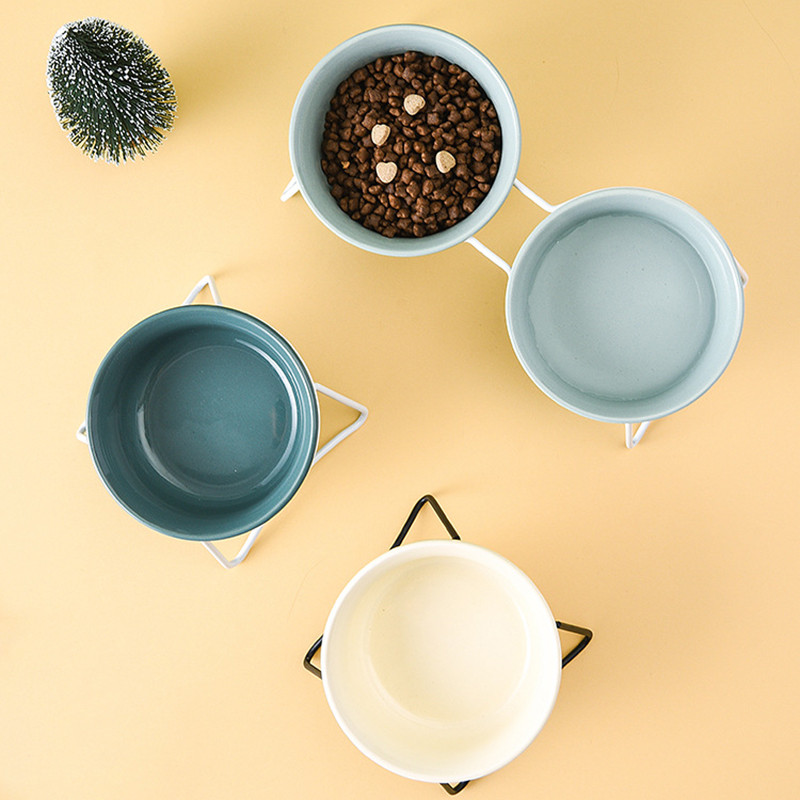 Kaķu barības ūdens bļoda keramikas mājdzīvnieku dzeršanas barotavas ar dzelzs statīvu Nordic Cats noliekti barošanas piederumi