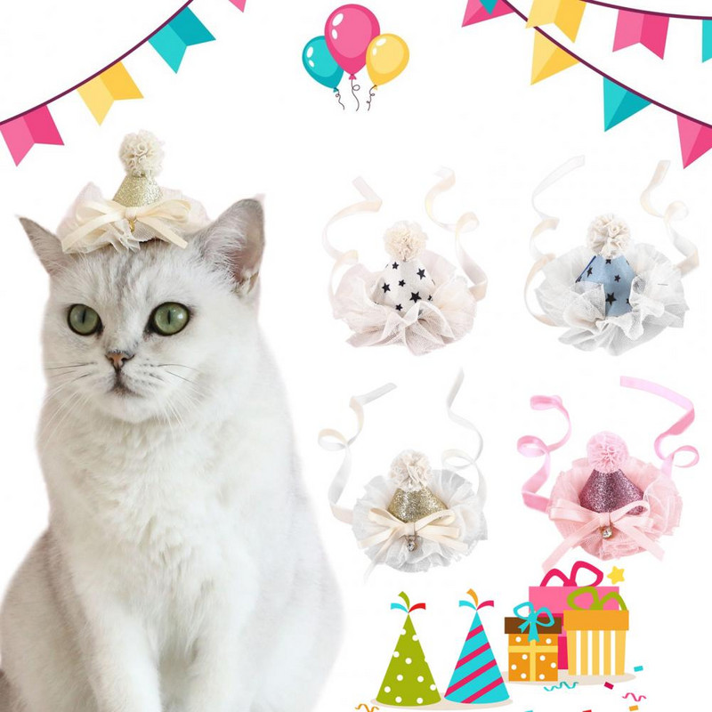 Šešir za mačke za kućne ljubimce Ultra-lagana rođendanska kapa za kućne ljubimce, šešir sa šljokicama, šešir za kućne ljubimce, ukras za glavu za kućne ljubimce