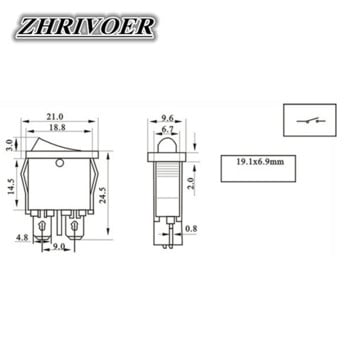 5 τεμ. 10x22mm KCD1-110 Μαύρος Super Thin Rocker Switch NO/OFF 2 Pin Small Instrument Switch Power