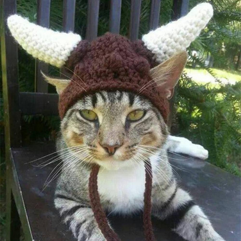 Slatka crtana mačka, ručno rađena šešir za kućne ljubimce, podesiva kapa, mali srednji psi, mačja kapa, pamučni konac, šešir, kapa s rogom, dodatak za dekoraciju kućnih ljubimaca