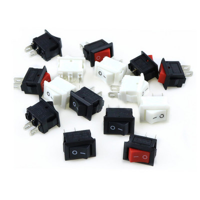 15 τμχ Mini Rocker Switch SPST Μαύρο και κόκκινο Snap in Switches Button AC 250V 3A / 125V 6A 2 Pin I/O 10*15mm On-off Switch Rocker