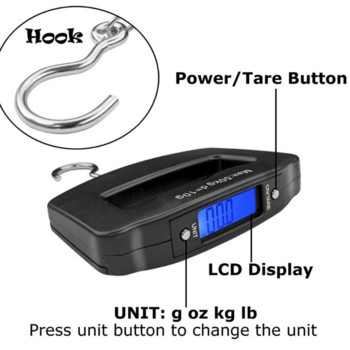 Преносима цифрова ръчна 50 кг 10 г висяща везна за рибарска кука Електронна везна за багаж с LED дисплей Баланс