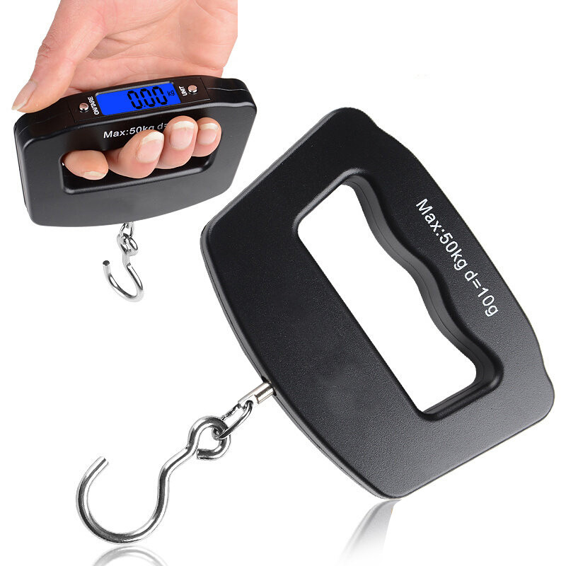 Portatīvie digitālie rokas svari, 50 kg, 10 g, piekaramie svari ar zivju āķi, elektroniski svari, bagāžas svari, LED displeja līdzsvars