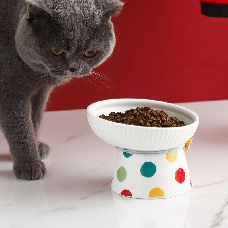 3 TK kassi keraamilise kaussi komplekt kõrgendatud väikeste koerte toit Veesöötjad Spot Print Lemmikloomade joomine söömise tarvikud