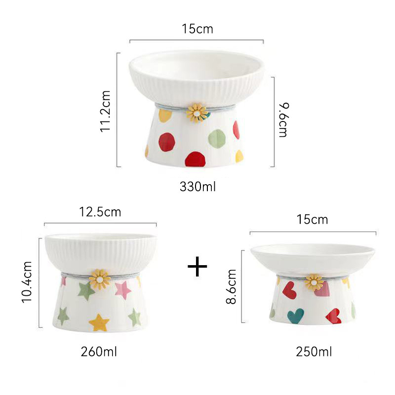 3 TK kassi keraamilise kaussi komplekt kõrgendatud väikeste koerte toit Veesöötjad Spot Print Lemmikloomade joomine söömise tarvikud