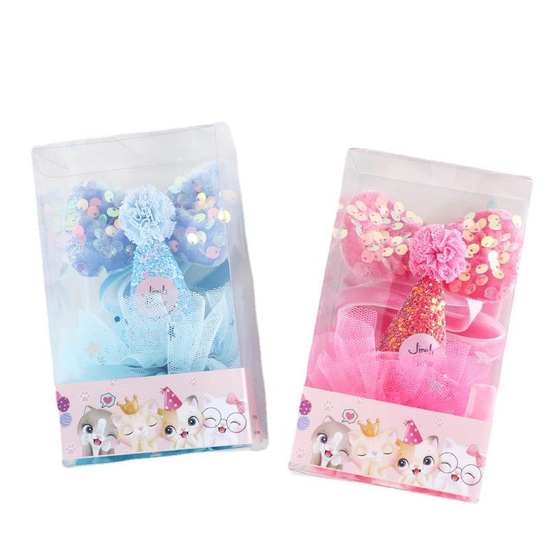 4 tk/komplekt Kawaii lemmiklooma sünnipäevamütsi komplekt pidulik sisekujundus Võrgustik Armas kassipeo müts kutsika kikilips Pehme müts kutsika peakatted kasside eelised