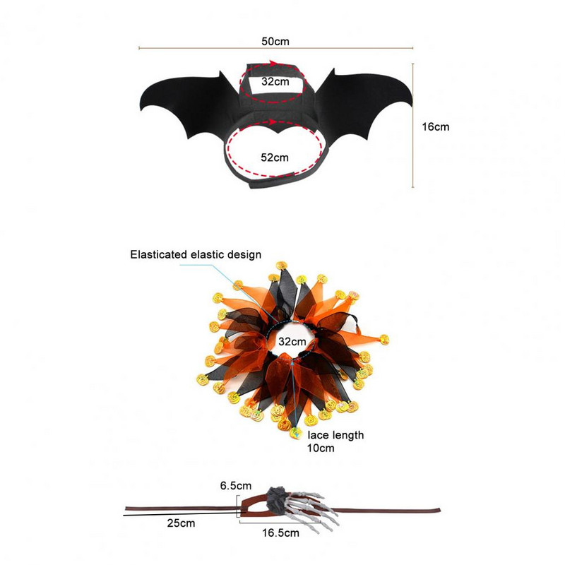 1 set Cosplay Wings Decor Prilagodljiv za kožu Jednostavan za nošenje Poboljšava atmosferu Poliester Mačka Halloween Kostim Ljubimac Šišmiš Wi