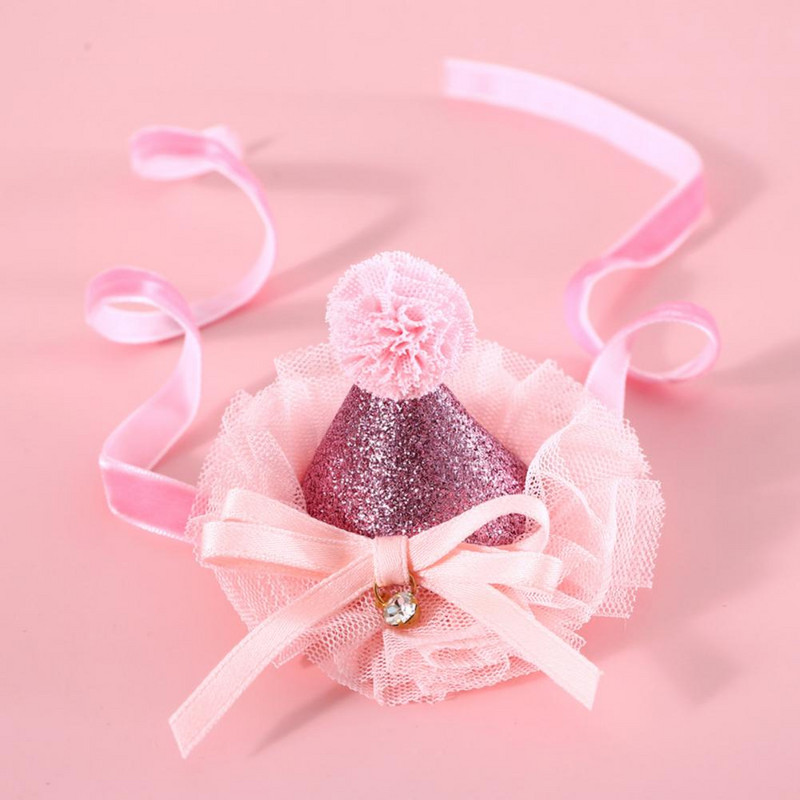 Mājdzīvnieka flitera cepure burvīga mežģīņu apdare, poliestera dzimšanas dienas ballīte Krāsaina mājdzīvnieka kaķa cosplay cepure mājdzīvnieku izstrādājums