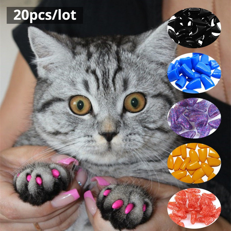 20 tk Värvilised kassiküünekatted Silikoonist kassitarvikud Lemmikloomade küünehooldus Käpa küünekaitse kate Pehmed tarvikud Cat Kittyle