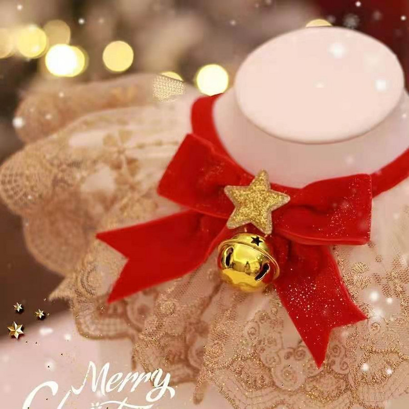 Luksusa dizains Zelta tilla kaķa kakla lakats Ziemassvētku sarkans tauriņš, satīna suņu kaklasiksna korejiešu stila atslēgu piekariņš krūtis šnaucers