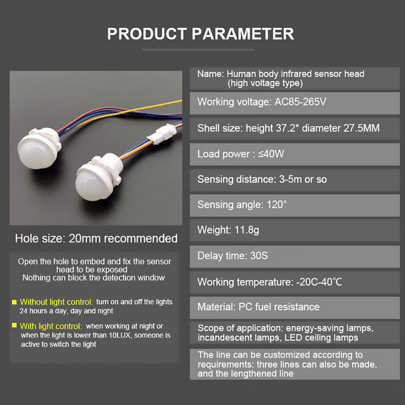 110/220v mini senzor pokreta LED osjetljivo noćno svjetlo kućno infracrveno svjetlo detekcija pokreta automatski prekidač svjetlosnog senzora