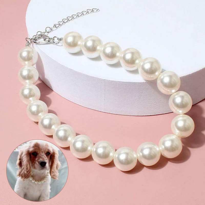 Mājdzīvnieku apkakles kaklarota Modes mājdzīvnieku rotaslietas, baltas kucēnu mākslīgās pērles kāzām