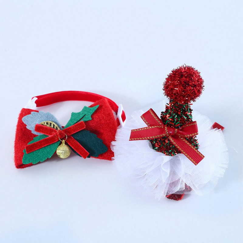 Ugodna pokrivala za glavu za kućne ljubimce Čvrsto fiksirana božićna dekoracija za mačke u božićnom stilu Set pokrivala za kućne ljubimce Svečano dotjerana mačja ogrlica za Kitty