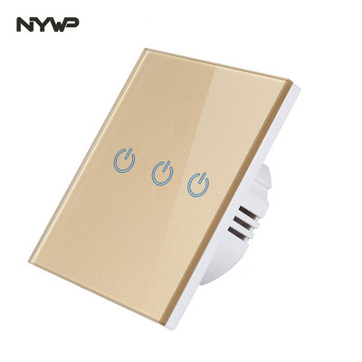 Europski standardni zidni senzorski prekidač za svjetlo, crno i bijelo zlato, srebrna i siva kristalna staklena ploča, s LED bazom