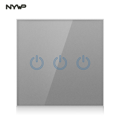 Europski standardni zidni senzorski prekidač za svjetlo, crno i bijelo zlato, srebrna i siva kristalna staklena ploča, s LED bazom