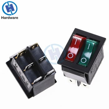 KCD2 Double Boat Rocker Switch 6 Pin On-Off With Green Red Light 20A 125VAC/ 16A 250V