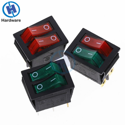 KCD2 Double Boat Rocker Switch 6 Pin On-Off With Green Red Light 20A 125VAC/ 16A 250V