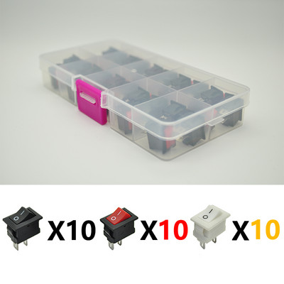 30 komada Prekidač s gumbom u kutiji 10x15mm spst 2pin 3a 250v kcd11 preklopni prekidač za uključivanje/isključivanje 10mm * 15mm crno crveno i bijelo