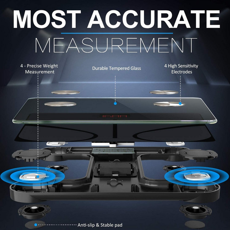 Airmsen vaga za tjelesnu masnoću Bluetooth-kompatibilna vaga za mjerenje težine Elektronička vaga za kućanstvo Pametna vaga za BMI Kupaonska vaga