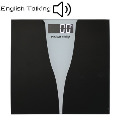 Цифрова говореща английска везна за телесно тегло с голям LCD за слабо зрение, големи стъклени ултратънки везни