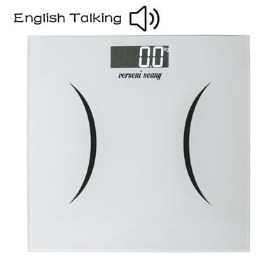 Digitālie angļu valodā runājošie ķermeņa svara svari ar lielu LCD vājai redzamībai, lieli stikla īpaši plāni svari