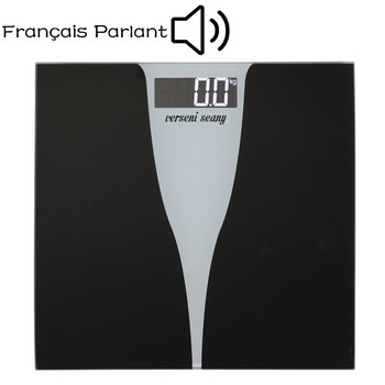 Цифрова френска говореща везна за телесно тегло с голям LCD за слабо зрение, големи стъклени ултратънки везни TSC-10FR